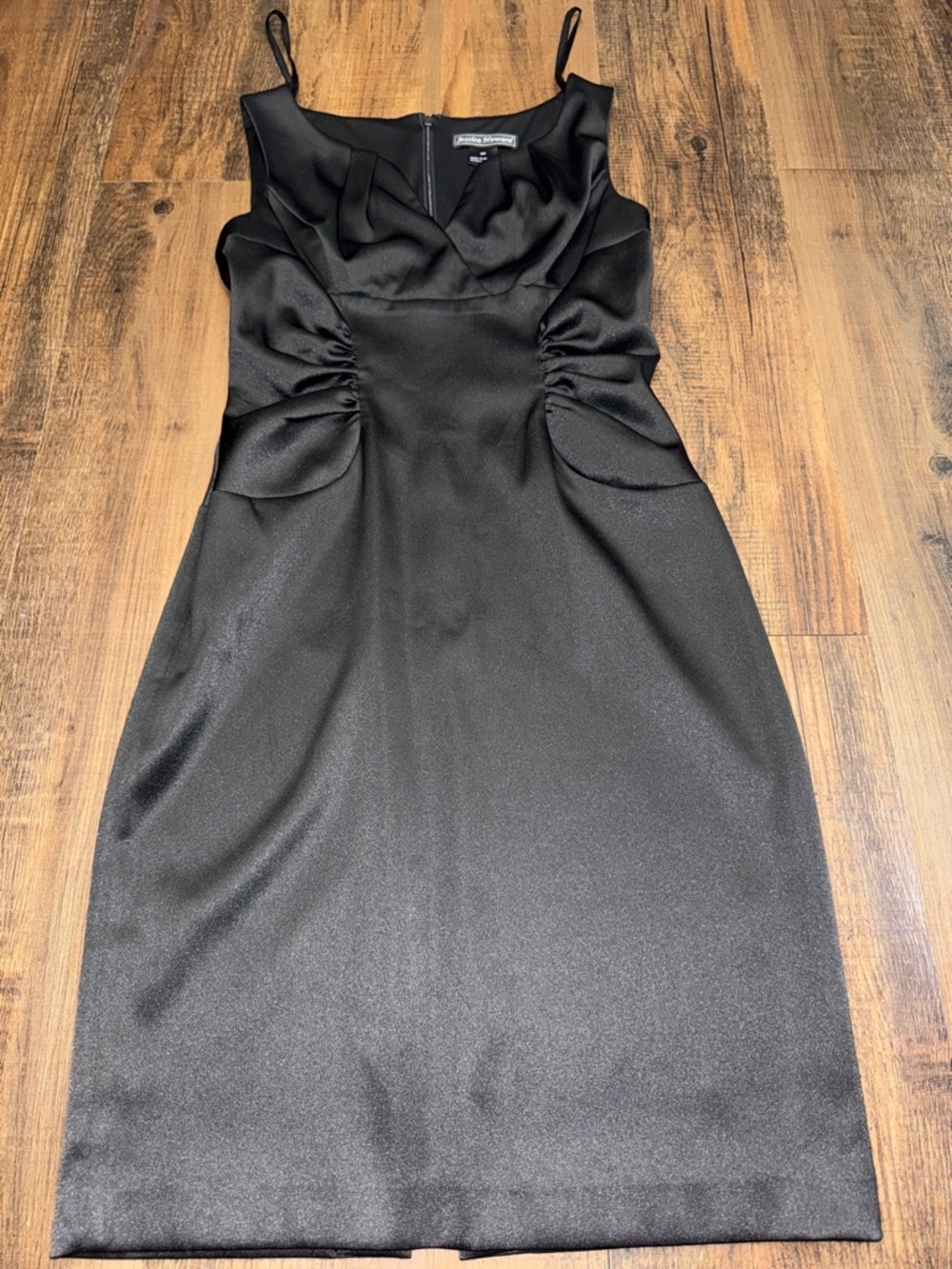 Jessica Howard Black Satin Ruched Midi Dress